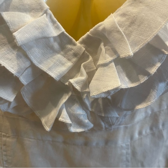 SAMSON Dress Women’s M White Linen Ruffled Neck dress Pockets - Picture 6 of 11
